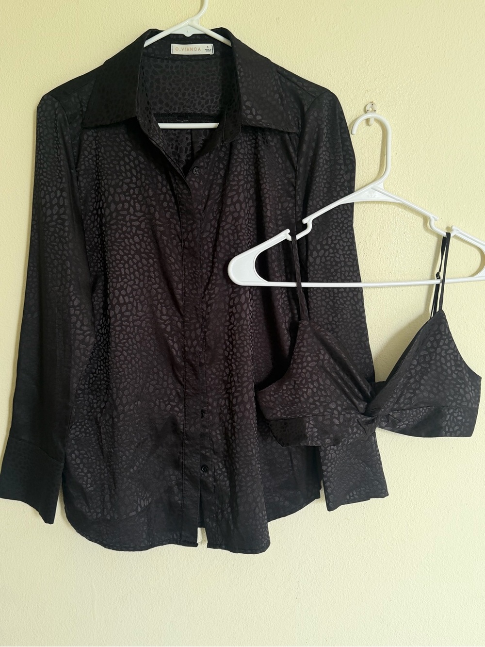 O. VIANCA Black Button-Down Shirt + Matching Bralette